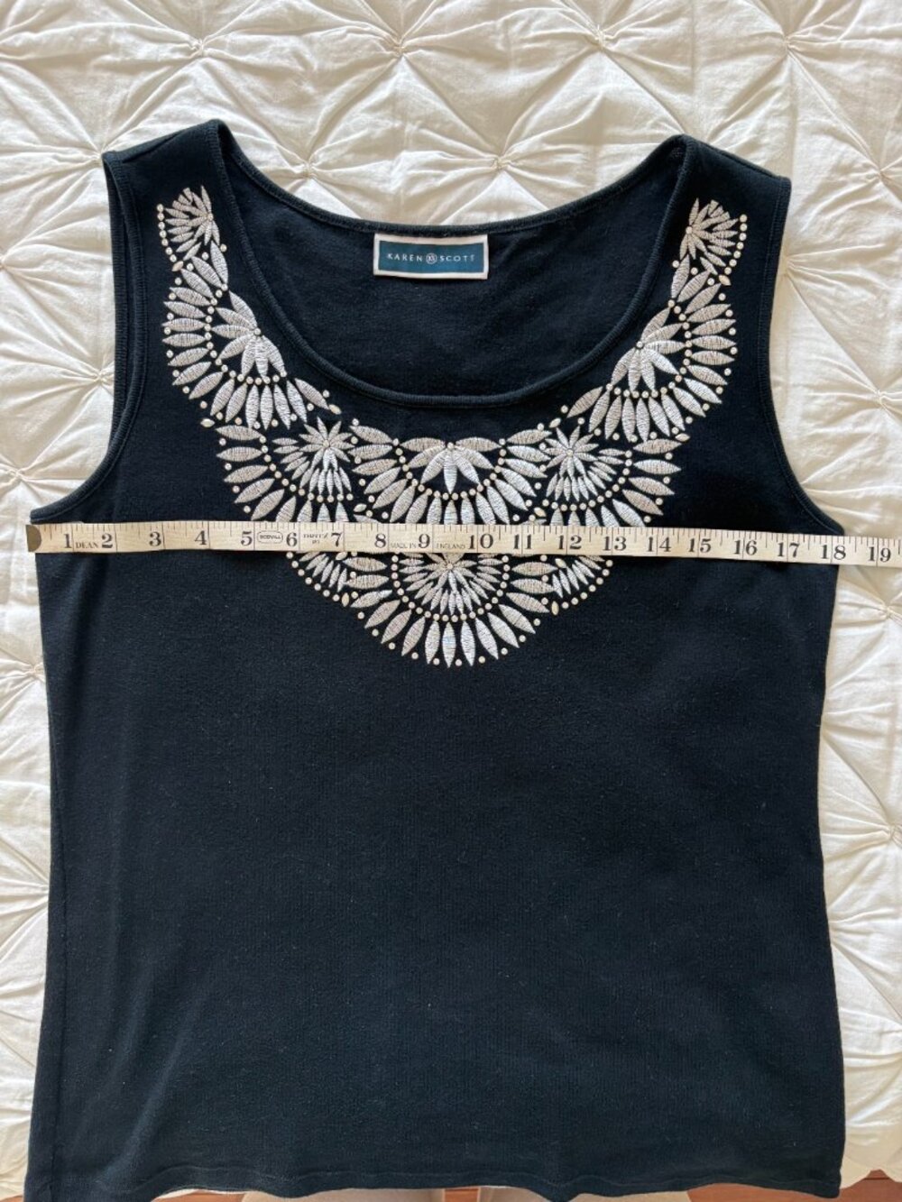 Karen Scott Black Beaded Embroidered Sleeveless Layering Shell Tank Top - Size M - Picture 4 of 5